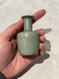 A small Chinese Longquan celadon mallet-shaped vase, Song/Yuan