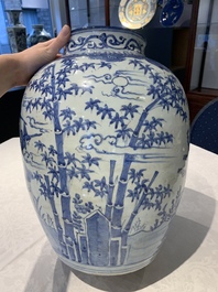 A large Chinese blue and white 'Three Friends of Winter' vase, Jiajing