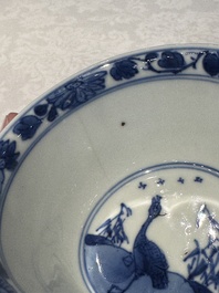 Two Chinese blue and white cups and saucers, Kangxi/Yongzheng