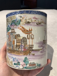 Two Chinese famille rose Canton export boat scene mugs, Qianlong