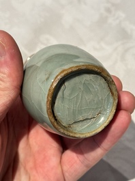 A small Chinese Longquan celadon mallet-shaped vase, Song/Yuan
