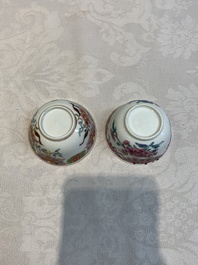 Ten Chinese famille rose cups with floral design and eight saucers, Qianlong
