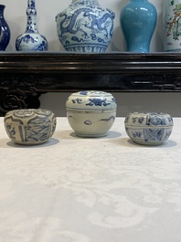 Five Chinese blue, white and monochrome jarlets and seven covered boxes, Yuan/Ming
