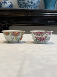 Ten Chinese famille rose cups with floral design and eight saucers, Qianlong