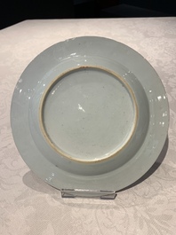 A Chinese puce-enamelled and gilt-decorated 'harbour scene' plate, Qianlong