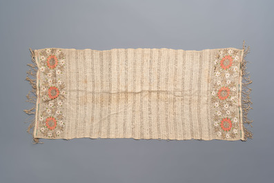 Five Ottoman gold and silver thread embroidered linen towels with floral design, 19th C.