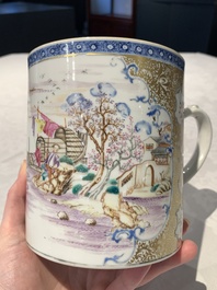 Two Chinese famille rose Canton export boat scene mugs, Qianlong