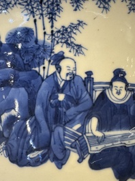 A large Chinese blue and white 'Zhu Lin Qi Xian 竹林七賢' bowl, Kangxi