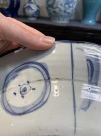 A Chinese blue and white 'kraak' dish and a plate with deer and birds, Wanli