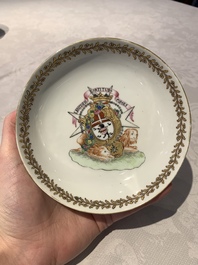 A Chinese famille rose armorial nine-piece service with the arms of Alexandre Lamotte-Barac&eacute;, Qianlong, ca. 1786-1789