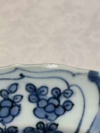 A Chinese blue and white 'kraak' dish and a plate with deer and birds, Wanli