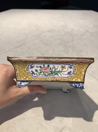 A Chinese Canton yellow-ground enamel rectangular jardini&egrave;re with floral design, Qianlong
