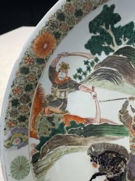 A Chinese famille verte 'warriors on horseback' dish, lingzhi mark, Kangxi