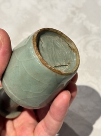 A small Chinese Longquan celadon mallet-shaped vase, Song/Yuan