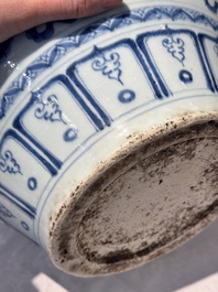 A fine Chinese blue and white 'dragon' vase with mythical-beast-shaped handles, probably Yuan