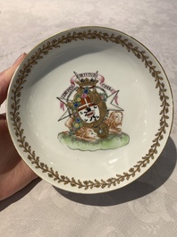 A Chinese famille rose armorial nine-piece service with the arms of Alexandre Lamotte-Barac&eacute;, Qianlong, ca. 1786-1789