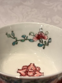 A fine Chinese famille rose 'rooster' cup and saucer, Yongzheng