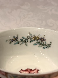 A fine Chinese famille rose 'rooster' cup and saucer, Yongzheng