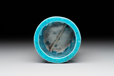 A Chinese turquoise-glazed reticulated brush pot, 18th C.