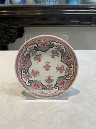 Ten Chinese famille rose cups with floral design and eight saucers, Qianlong