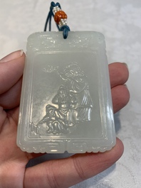 A Chinese white jade Zigang-style plaque, 19/20th C.