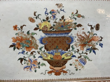 A massive Chinese famille rose octagonal 'flower basket' dish, Qianlong