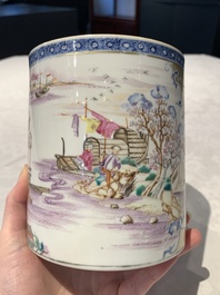 Two Chinese famille rose Canton export boat scene mugs, Qianlong