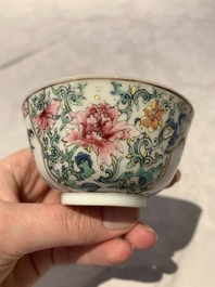 A fine Chinese famille rose 'rooster' cup and saucer, Yongzheng