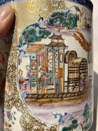 Two Chinese famille rose Canton export boat scene mugs, Qianlong