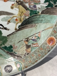 A Chinese famille verte 'warriors on horseback' dish, lingzhi mark, Kangxi
