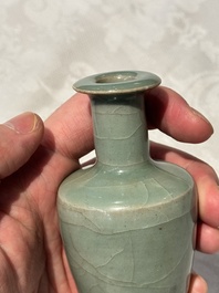 A small Chinese Longquan celadon mallet-shaped vase, Song/Yuan