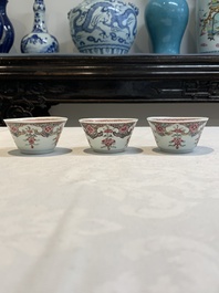 Ten Chinese famille rose cups with floral design and eight saucers, Qianlong
