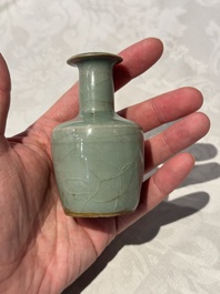 A small Chinese Longquan celadon mallet-shaped vase, Song/Yuan