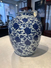 A Chinese blue and white 'lotus scroll' vase, Jiajing/Wanli