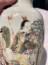 A Chinese famille rose 'deities' vase, Qianlong mark, 19/20th C.