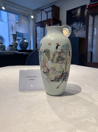 A Chinese famille rose 'deities' vase, Qianlong mark, 19/20th C.