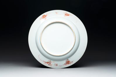 A Chinese famille verte 'He Lu Tong Chun 鶴鹿同春' dish, Kangxi/Yongzheng