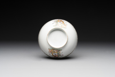 A Chinese famille rose armorial nine-piece service with the arms of Alexandre Lamotte-Barac&eacute;, Qianlong, ca. 1786-1789