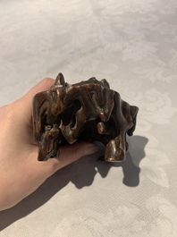 A Chinese agarwood carving of a miniature table with antiquities, 18/19th C.