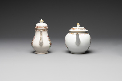 A Chinese famille rose armorial nine-piece service with the arms of Alexandre Lamotte-Barac&eacute;, Qianlong, ca. 1786-1789