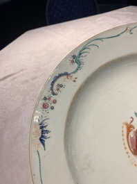 Two Chinese famille rose armorial dishes with the arms of Willes impaling Broster and the arms of Dobree impaling De Havilland, Yongzheng/Qianlong