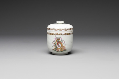 A Chinese famille rose armorial nine-piece service with the arms of Alexandre Lamotte-Barac&eacute;, Qianlong, ca. 1786-1789