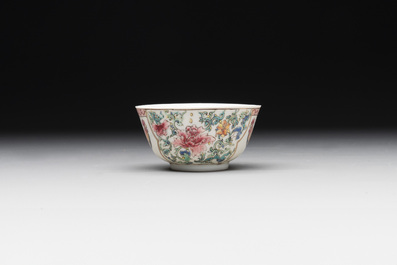 A fine Chinese famille rose 'rooster' cup and saucer, Yongzheng