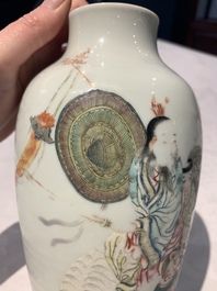 A Chinese famille rose 'deities' vase, Qianlong mark, 19/20th C.
