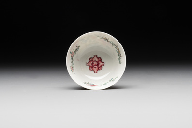 A fine Chinese famille rose 'rooster' cup and saucer, Yongzheng