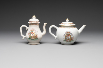 A Chinese famille rose armorial nine-piece service with the arms of Alexandre Lamotte-Barac&eacute;, Qianlong, ca. 1786-1789