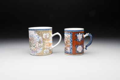Two Chinese famille rose Canton export boat scene mugs, Qianlong
