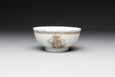 A Chinese famille rose armorial nine-piece service with the arms of Alexandre Lamotte-Barac&eacute;, Qianlong, ca. 1786-1789