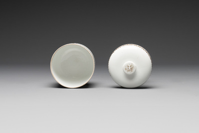 A Chinese famille rose armorial nine-piece service with the arms of Alexandre Lamotte-Barac&eacute;, Qianlong, ca. 1786-1789