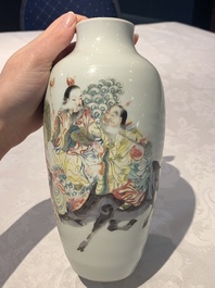 A Chinese famille rose 'deities' vase, Qianlong mark, 19/20th C.